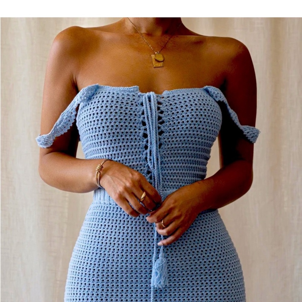 JLUXLABEL Strapless Blue Crochet Set